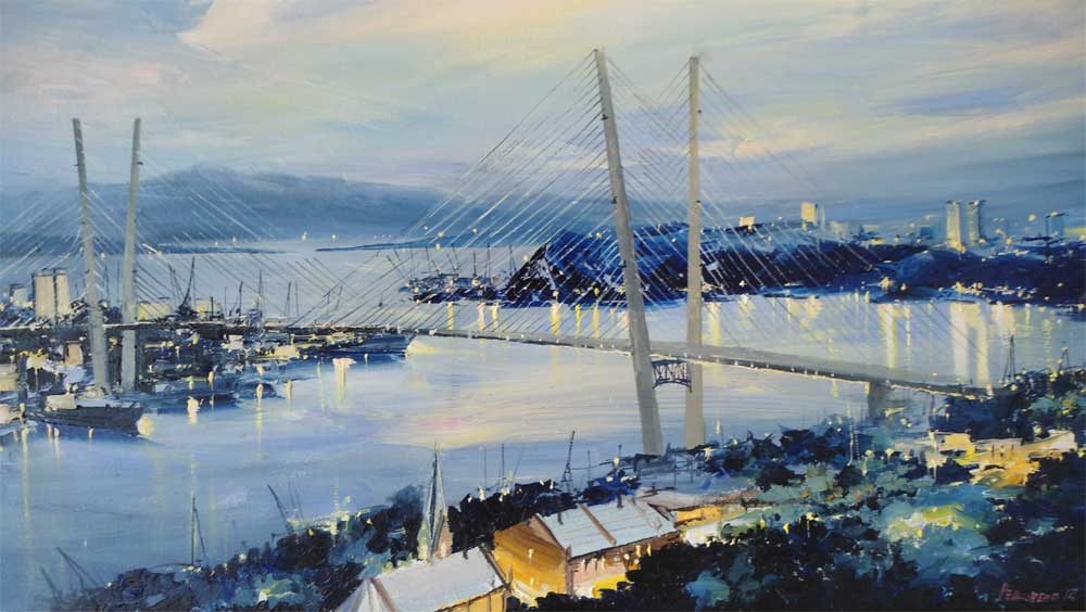 Мост через бухту Золотой Рог. Картина Юрия Редозубова